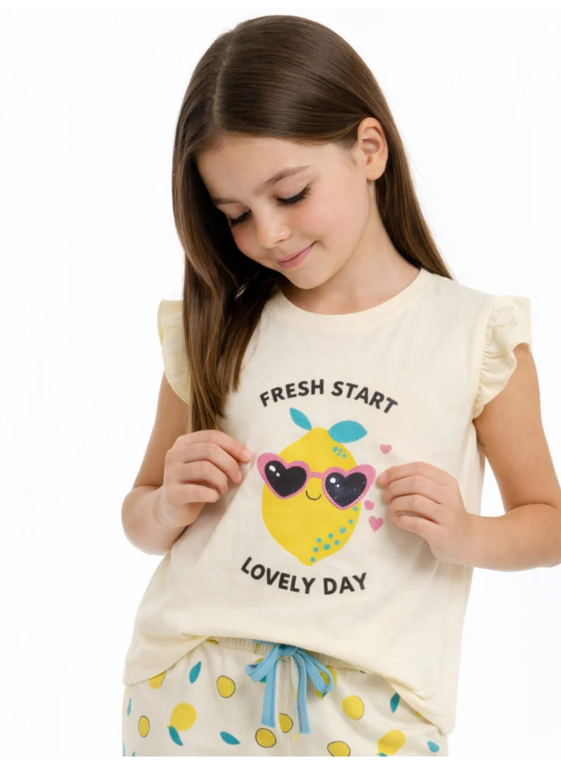 Victor And Jane Cotton Girls’ Pajama Set – “Hello Summer” Frill Sleeve Top & Lemon Print Pants for Women | Best Price UAE